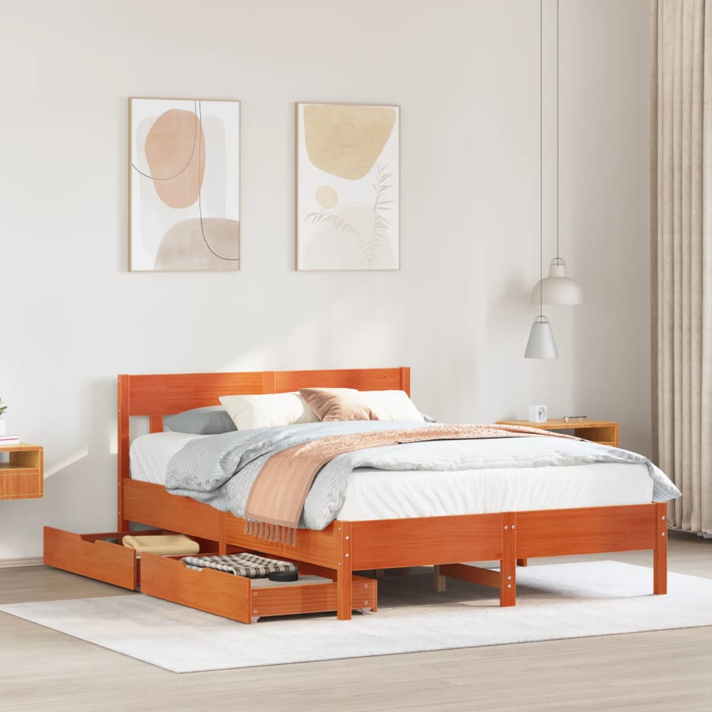 vidaXL Cama sin colchón madera maciza de pino marrón cera 120x200 cm