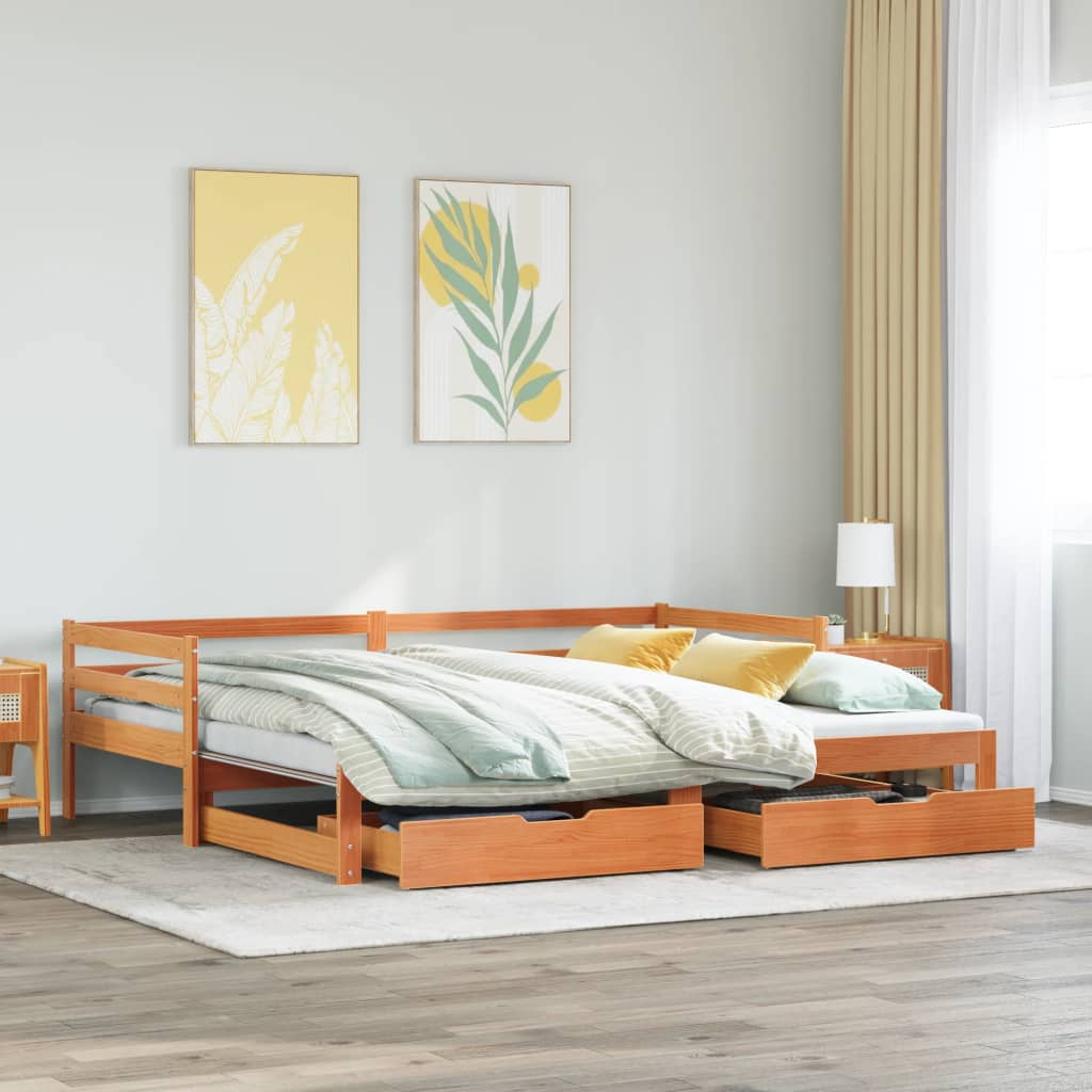 vidaXL Sofá cama nido con cajones madera maciza de pino 90x190 cm