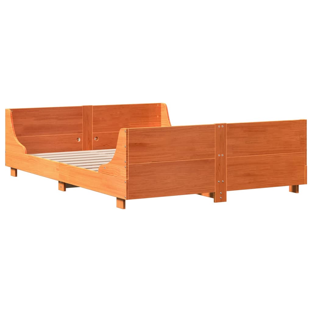 vidaXL Cama sin colchón madera maciza de pino marrón cera 140x200 cm