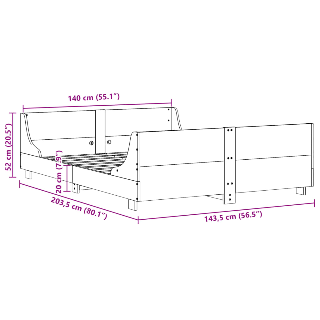 vidaXL Cama sin colchón madera maciza de pino marrón cera 140x200 cm