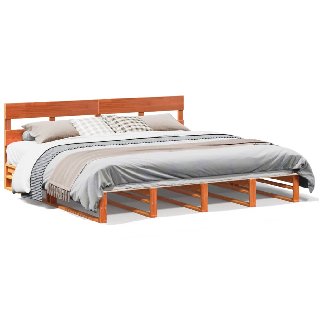 vidaXL Cama sin colchón madera maciza de pino marrón cera 200x200 cm