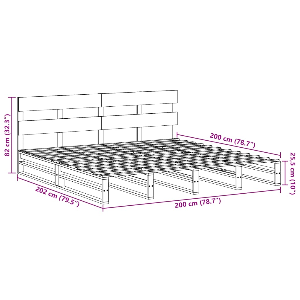 vidaXL Cama sin colchón madera maciza de pino marrón cera 200x200 cm