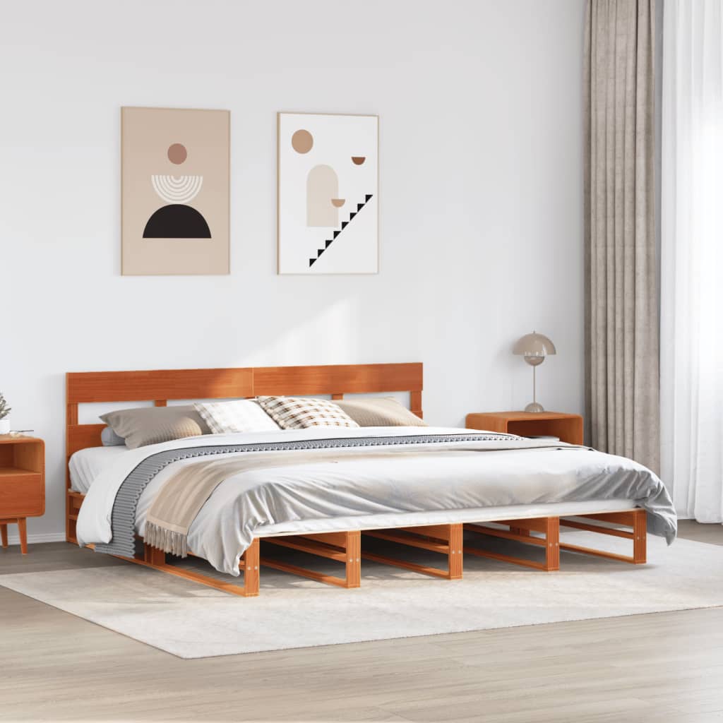 vidaXL Cama sin colchón madera maciza de pino marrón cera 200x200 cm