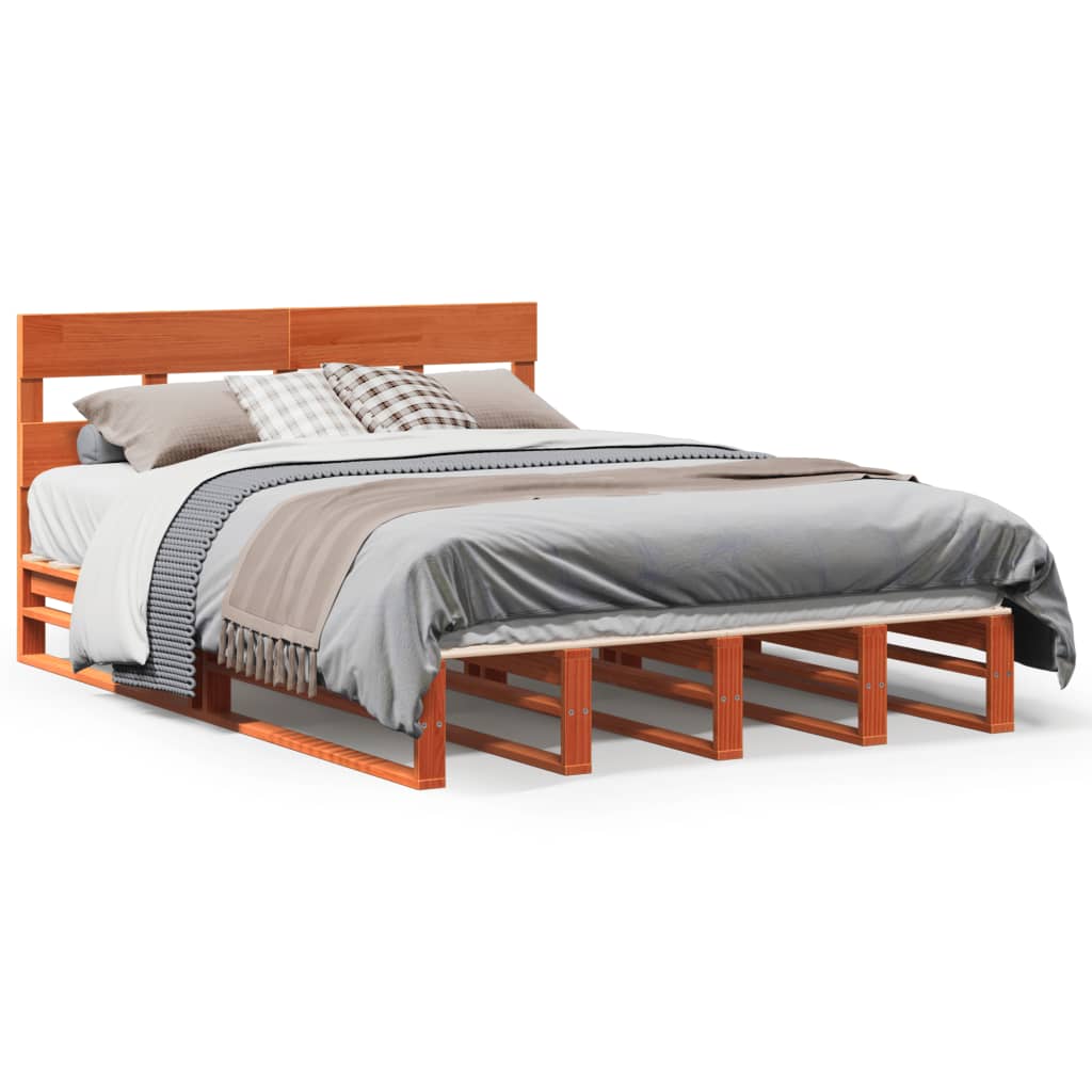 vidaXL Cama sin colchón madera maciza de pino marrón cera 140x190 cm