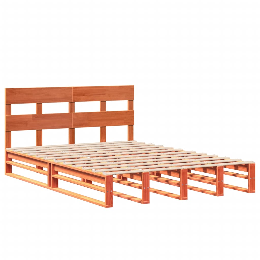 vidaXL Cama sin colchón madera maciza de pino marrón cera 140x190 cm