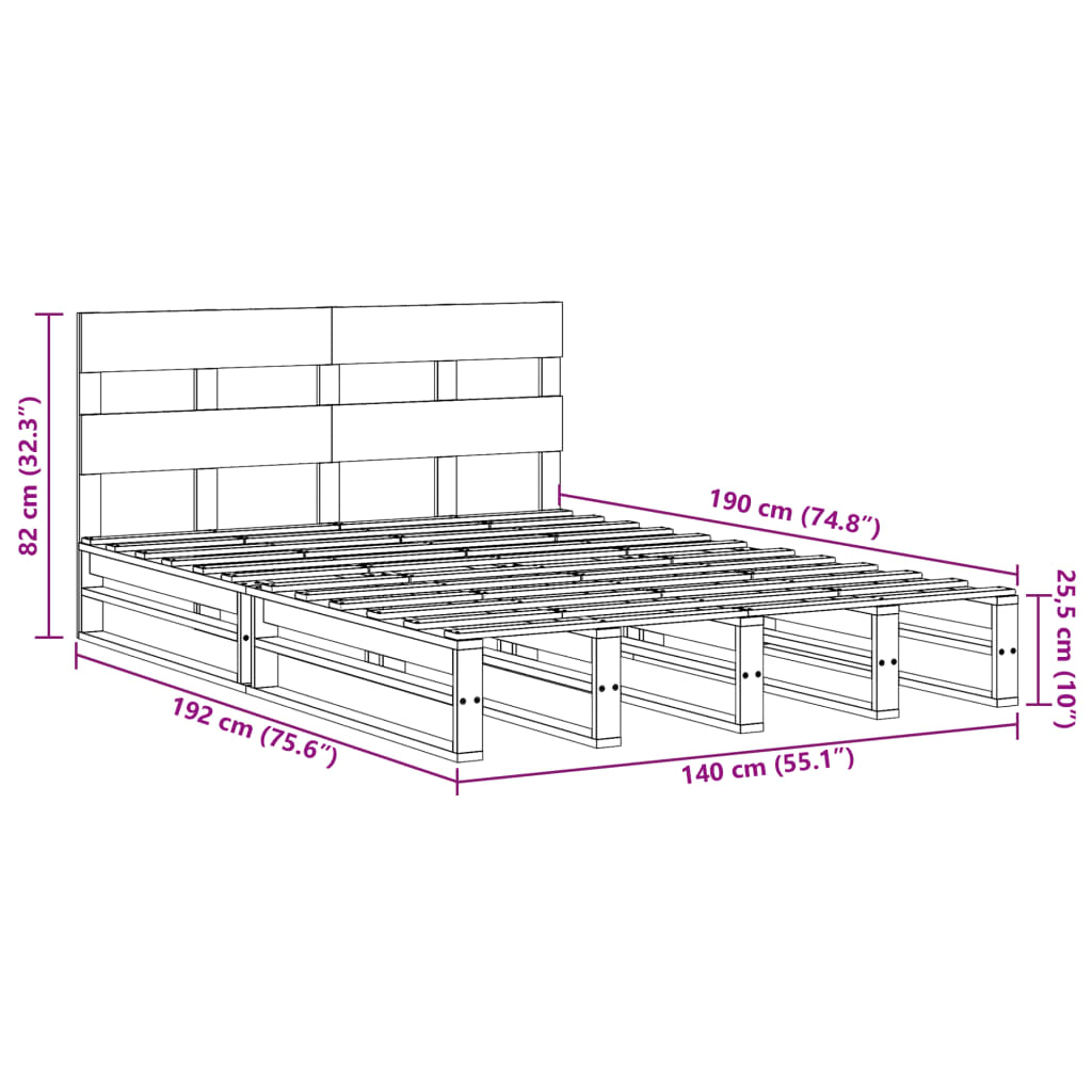 vidaXL Cama sin colchón madera maciza de pino marrón cera 140x190 cm