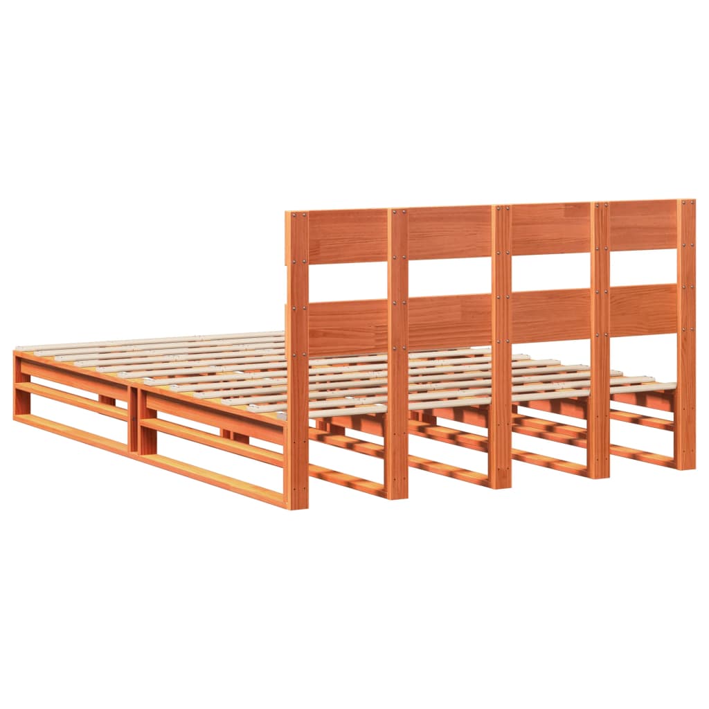 vidaXL Cama sin colchón madera maciza de pino marrón cera 140x190 cm