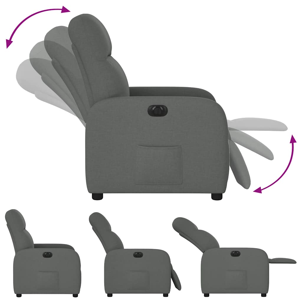 vidaXL Sillón reclinable eléctrico de tela gris oscuro