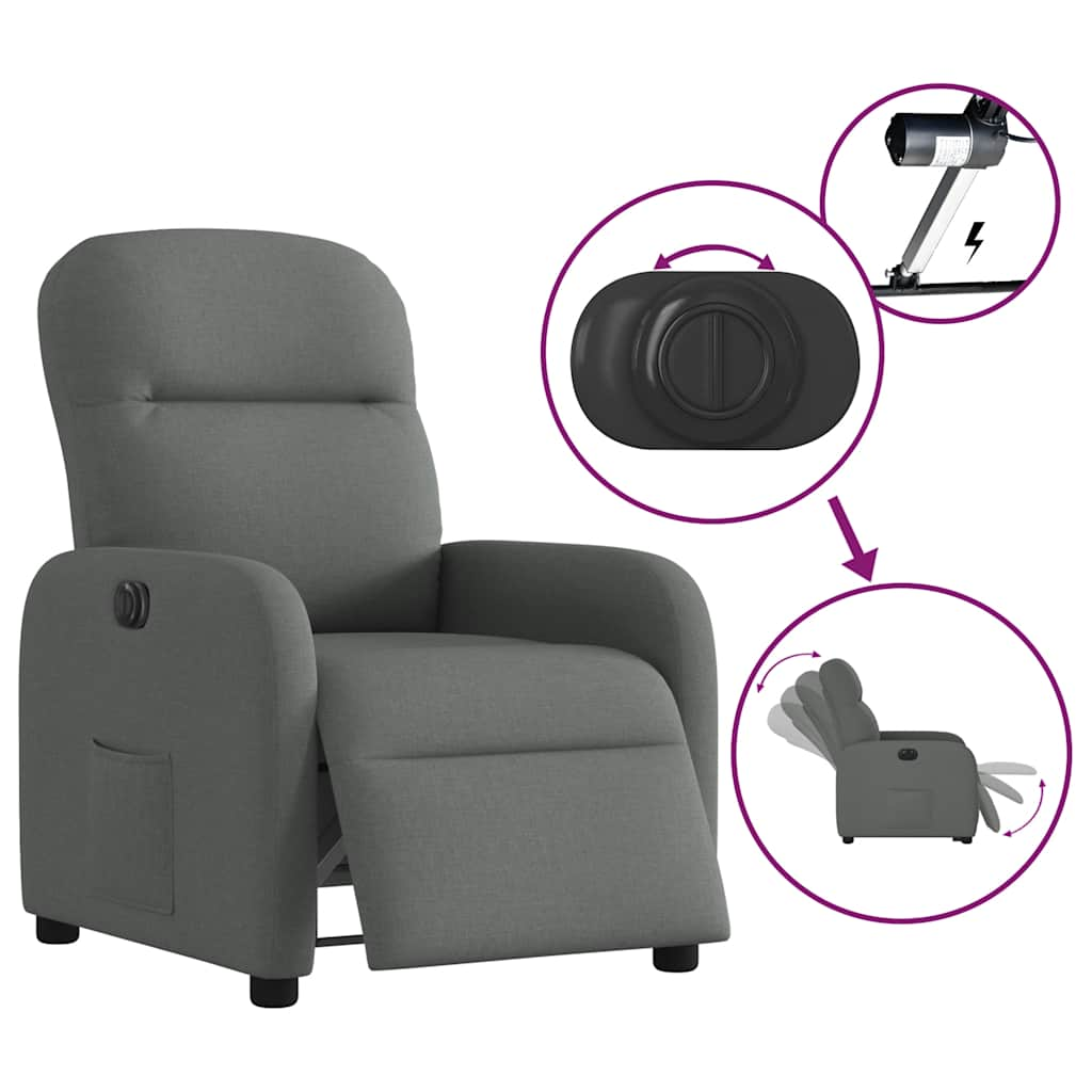 vidaXL Sillón reclinable eléctrico de tela gris oscuro