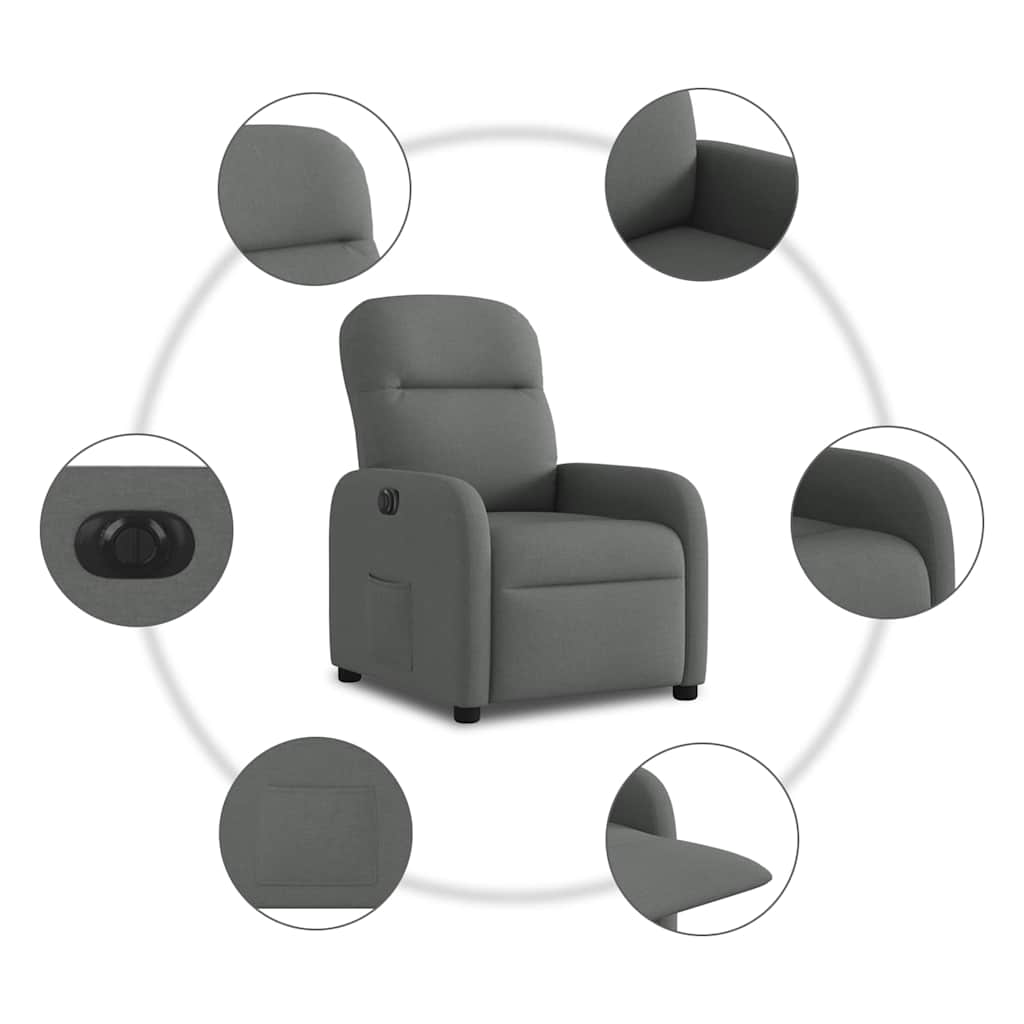 vidaXL Sillón reclinable eléctrico de tela gris oscuro