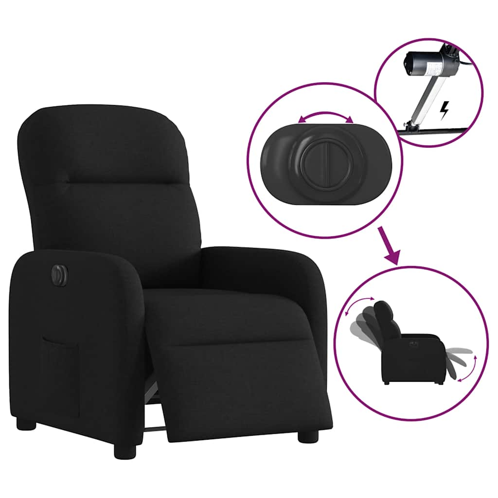 vidaXL Sillón reclinable eléctrico de tela negro