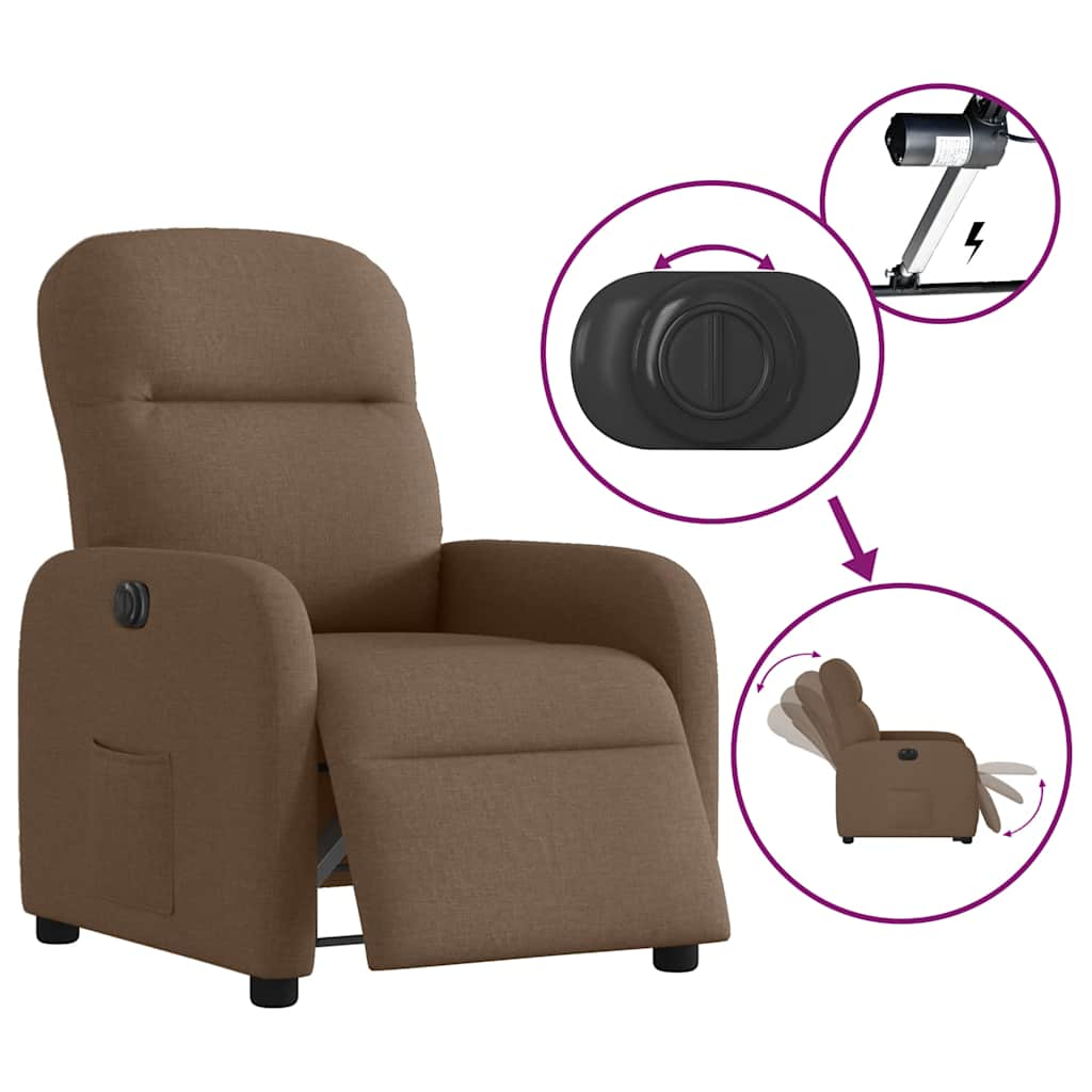 vidaXL Sillón reclinable eléctrico de tela marrón