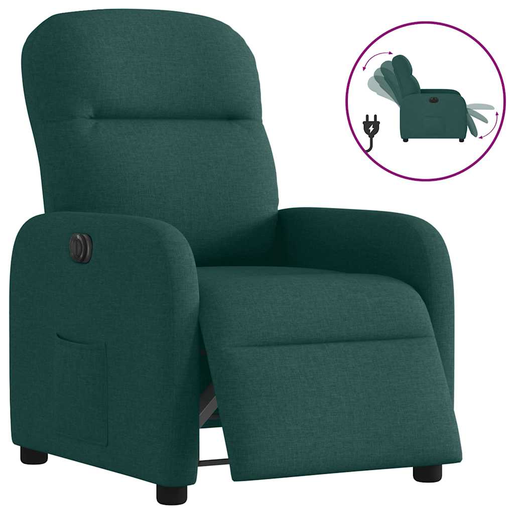 vidaXL Sillón reclinable eléctrico tela verde oscuro