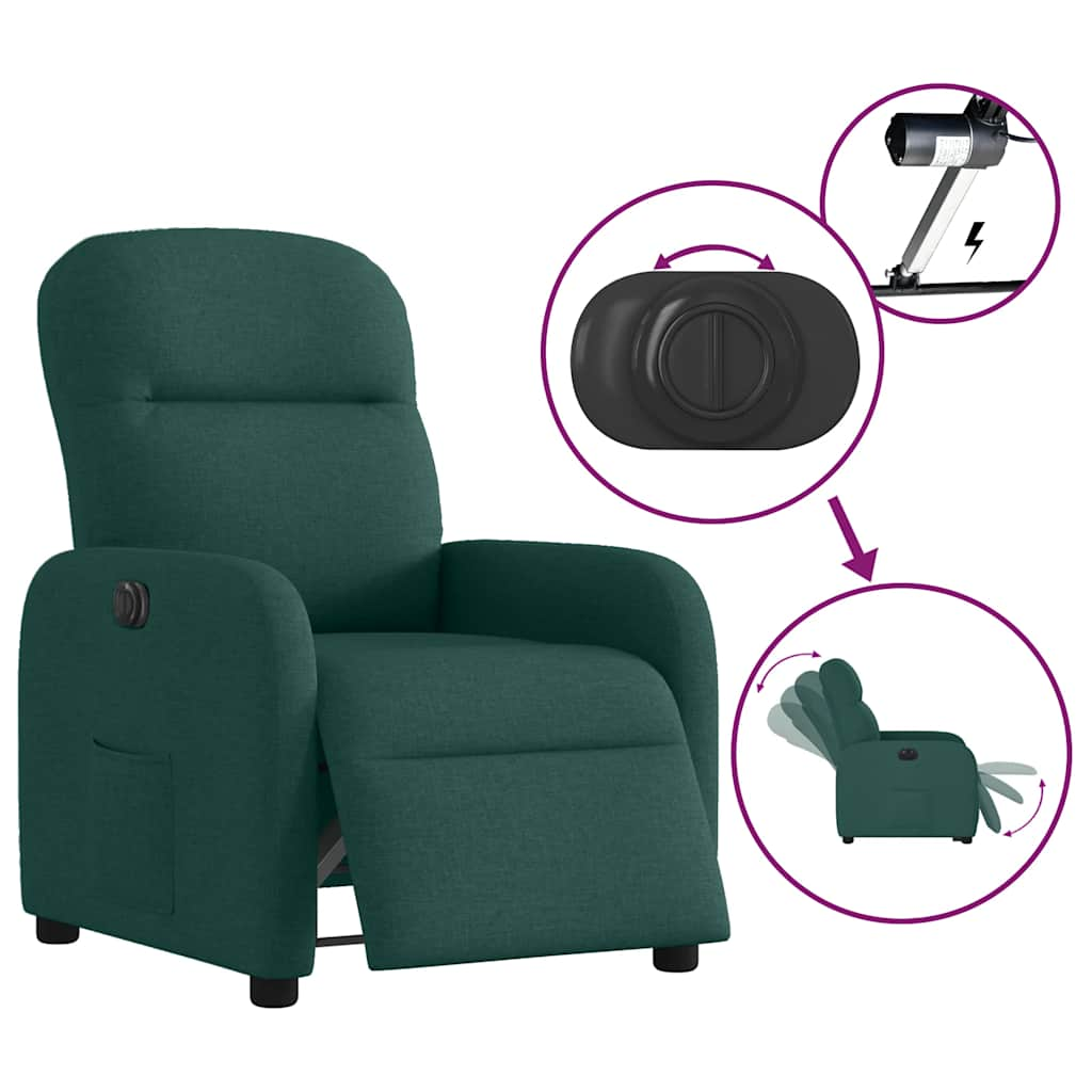 vidaXL Sillón reclinable eléctrico tela verde oscuro