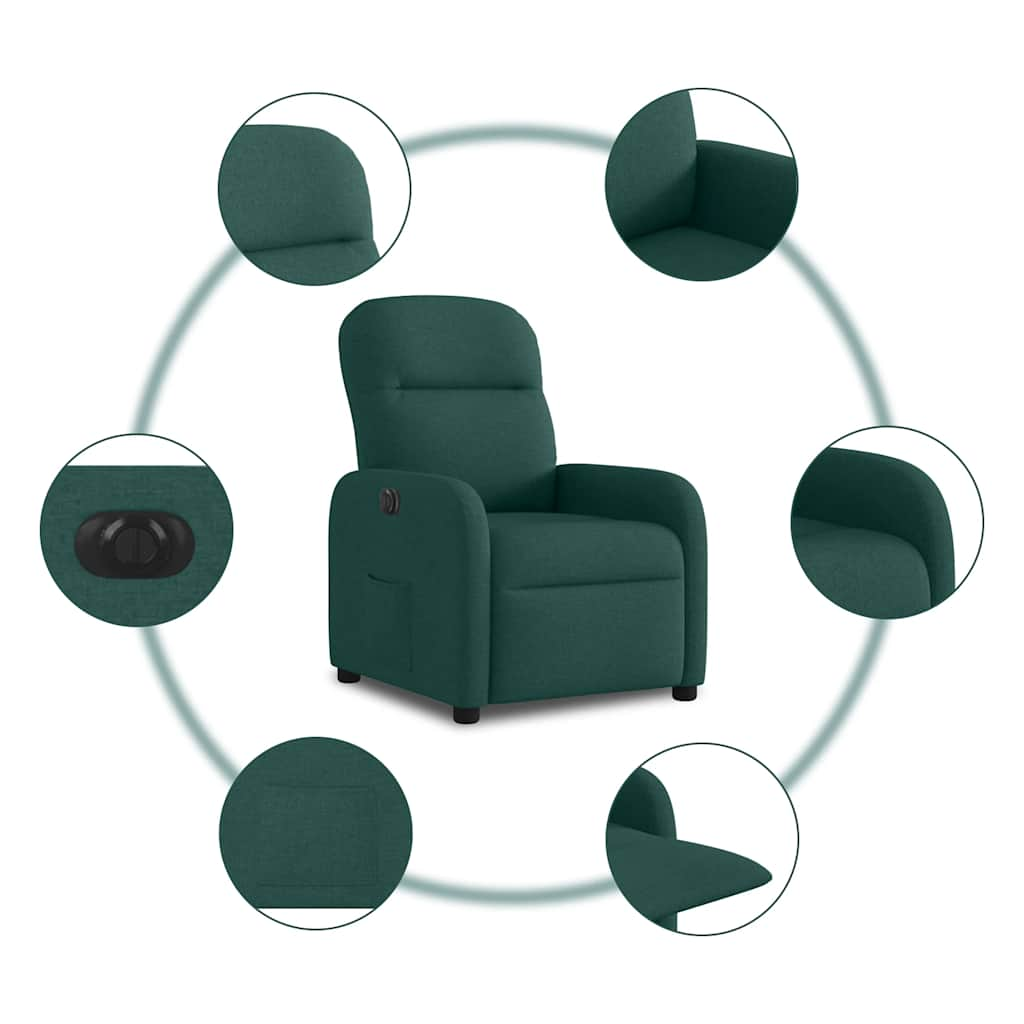 vidaXL Sillón reclinable eléctrico tela verde oscuro