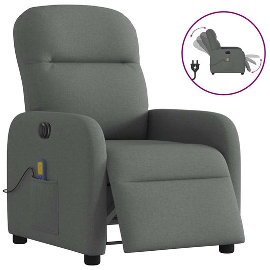 vidaXL Sillón reclinable de masaje eléctrico tela gris oscuro