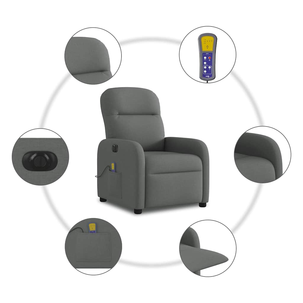 vidaXL Sillón reclinable de masaje eléctrico tela gris oscuro