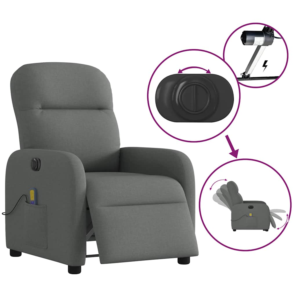 vidaXL Sillón reclinable de masaje eléctrico tela gris oscuro