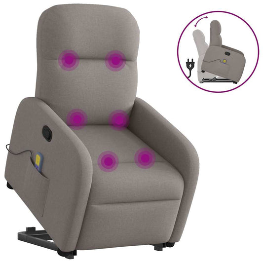 vidaXL Sillón reclinable de masaje elevable tela gris taupé