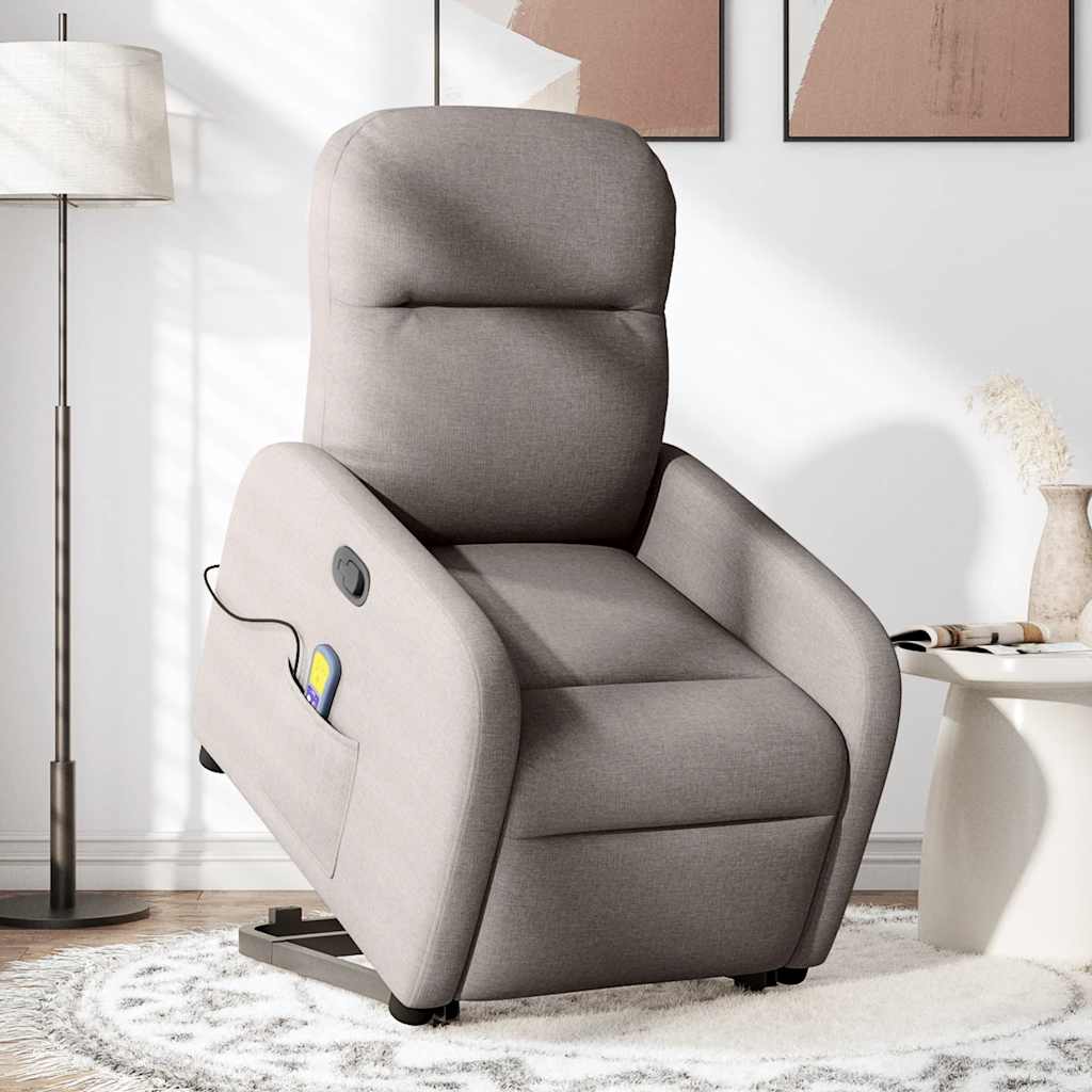 vidaXL Sillón reclinable de masaje elevable tela gris taupé