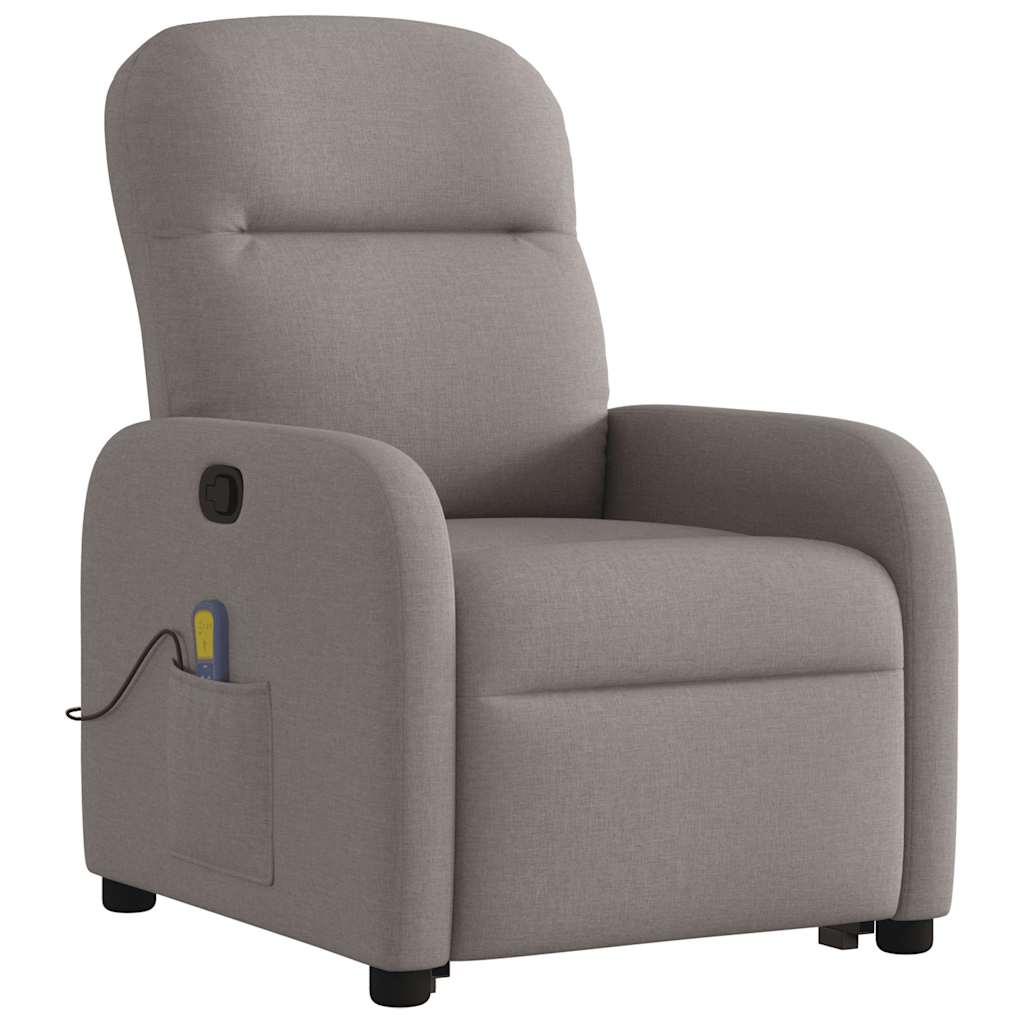 vidaXL Sillón reclinable de masaje elevable tela gris taupé