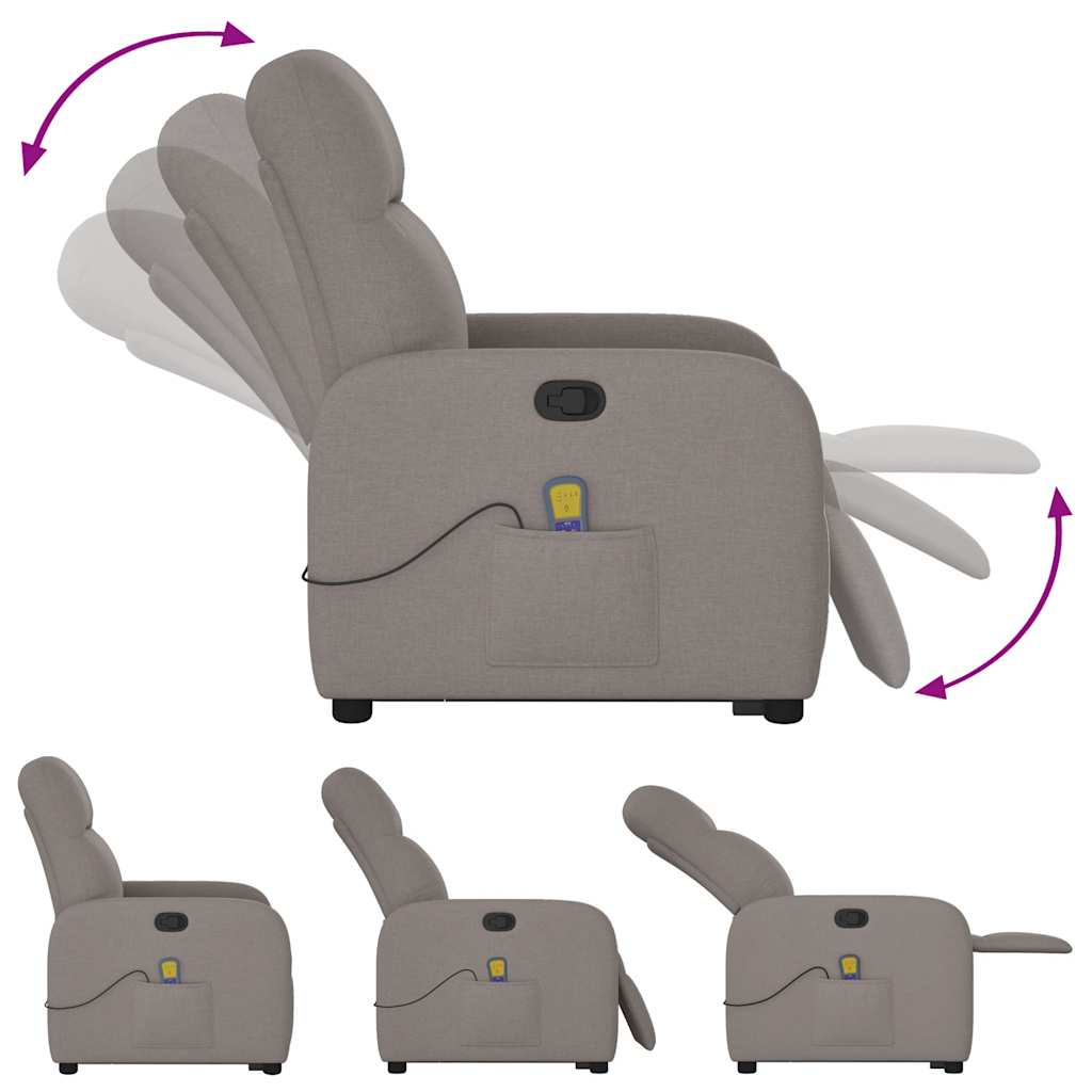 vidaXL Sillón reclinable de masaje elevable tela gris taupé