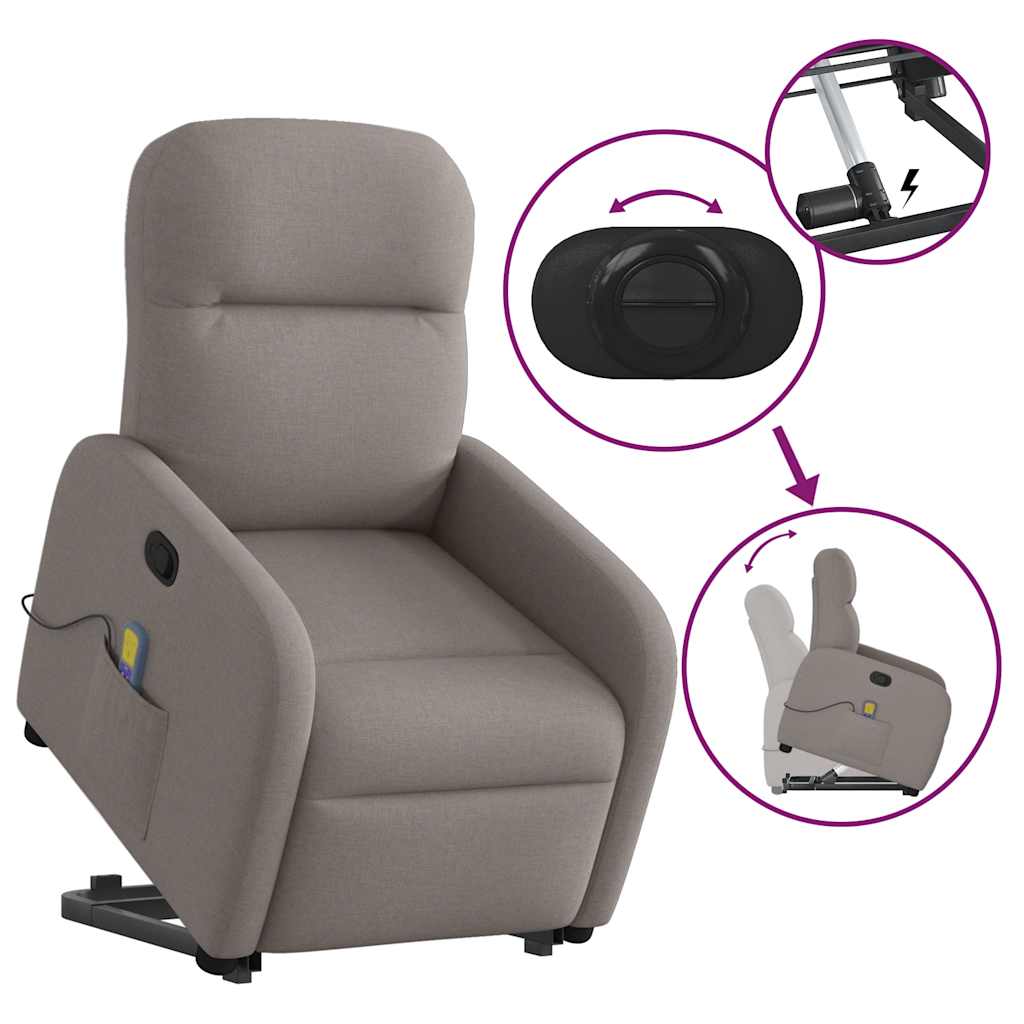 vidaXL Sillón reclinable de masaje elevable tela gris taupé