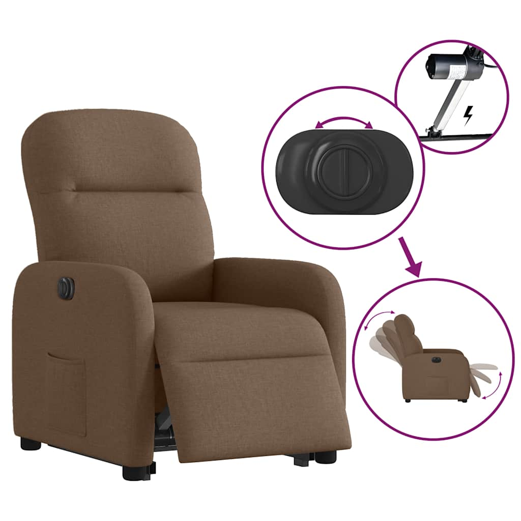 vidaXL Sillón eléctrico reclinable elevable de tela marrón