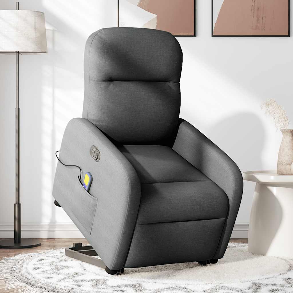 vidaXL Sillón de masaje eléctrico reclinable elevable tela gris oscuro