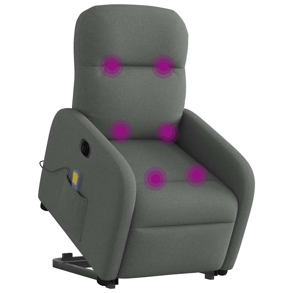 vidaXL Sillón de masaje eléctrico reclinable elevable tela gris oscuro