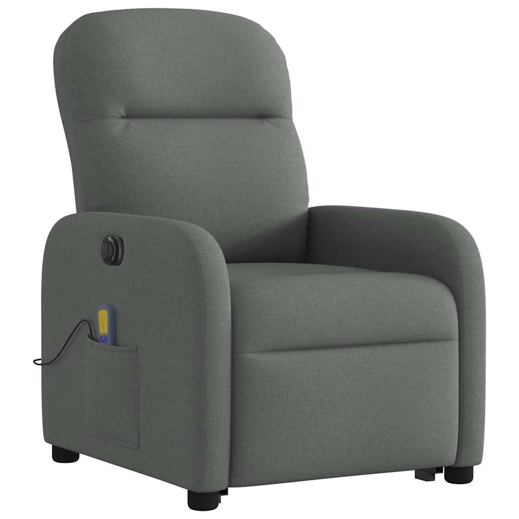 vidaXL Sillón de masaje eléctrico reclinable elevable tela gris oscuro