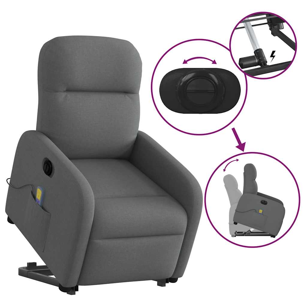 vidaXL Sillón de masaje eléctrico reclinable elevable tela gris oscuro