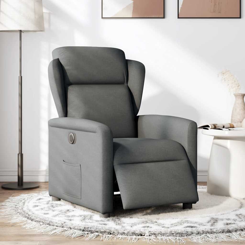 vidaXL Sillón reclinable eléctrico de tela gris oscuro