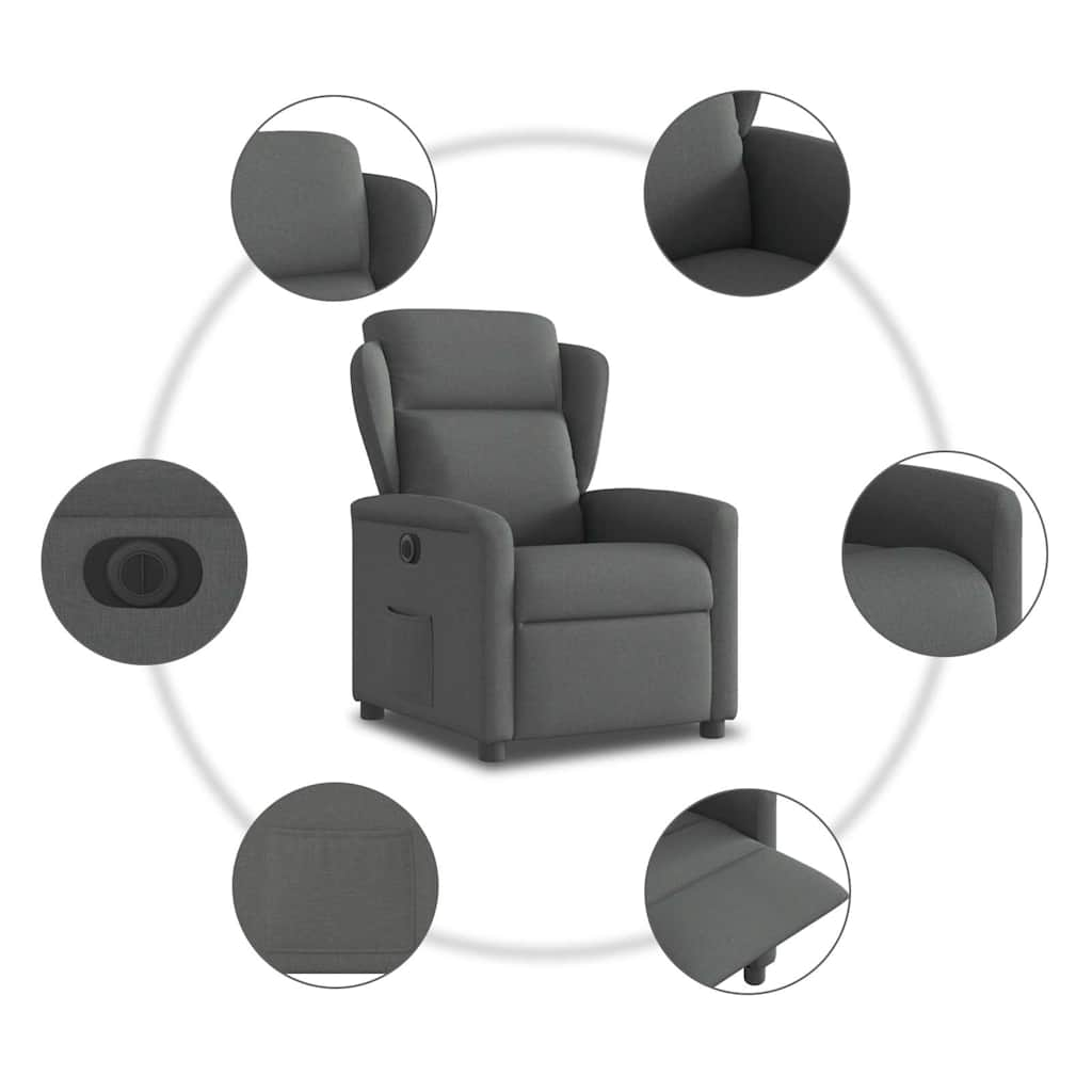 vidaXL Sillón reclinable eléctrico de tela gris oscuro