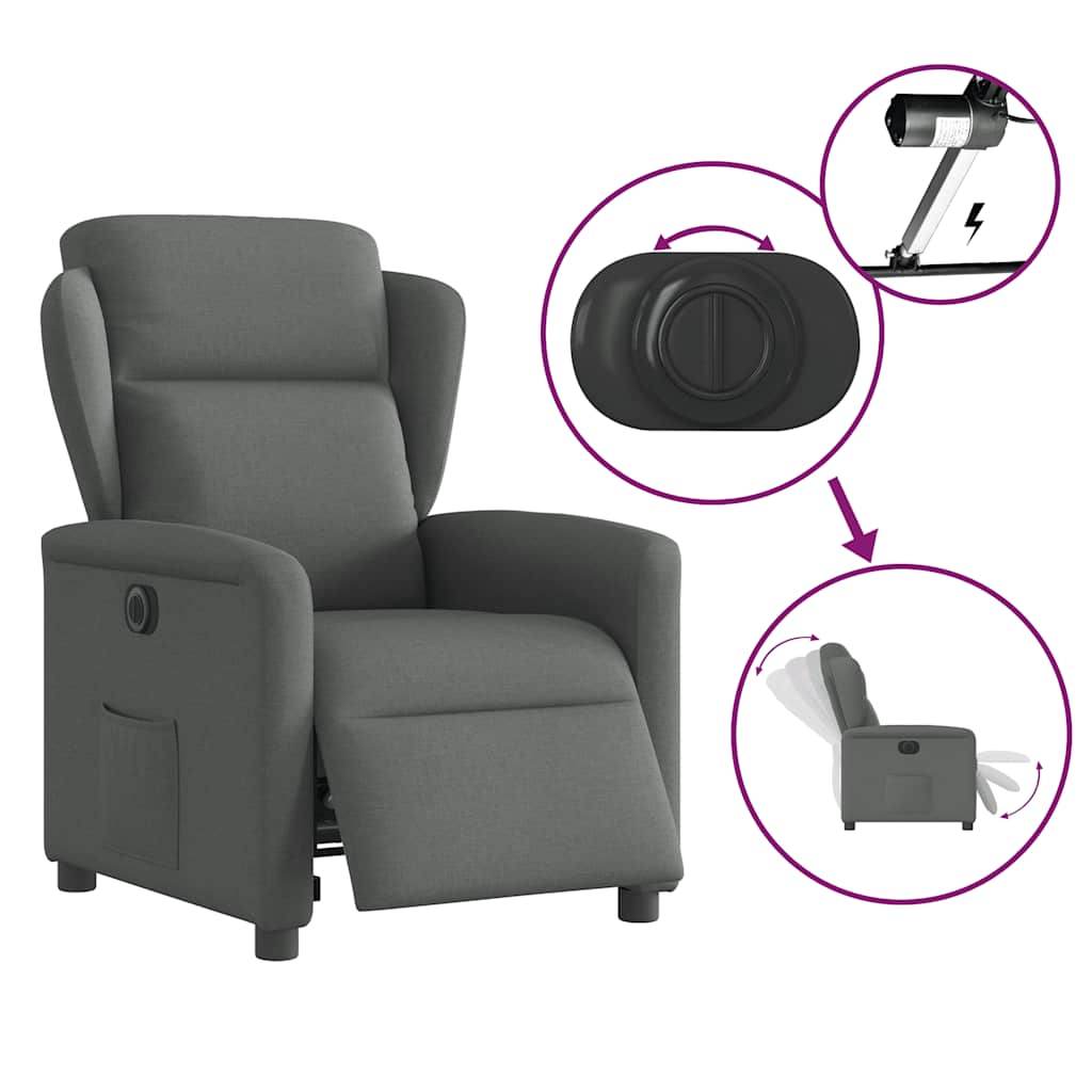 vidaXL Sillón reclinable eléctrico de tela gris oscuro