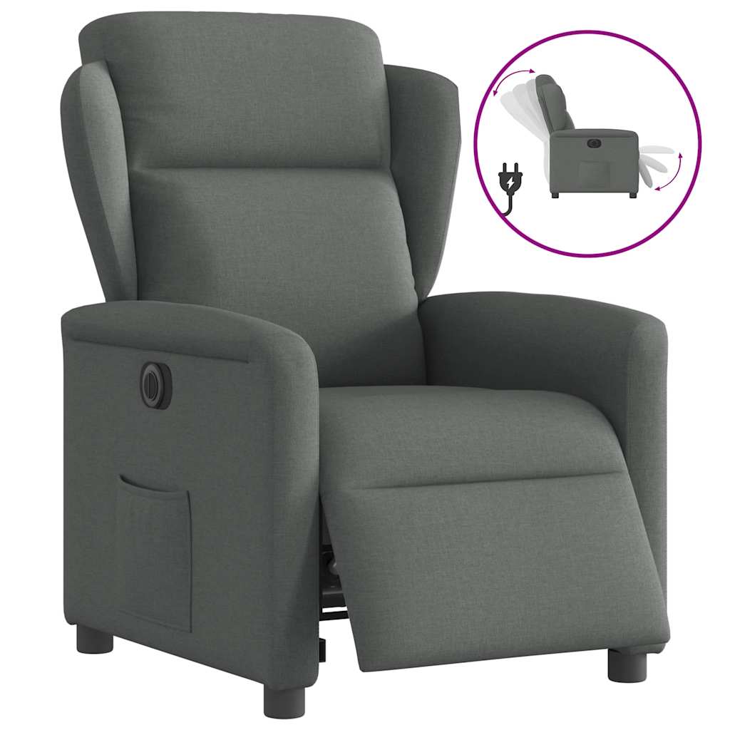 vidaXL Sillón reclinable eléctrico de tela gris oscuro