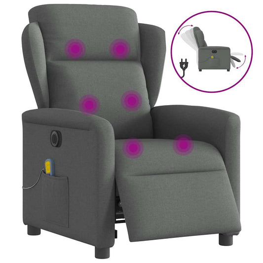 vidaXL Sillón reclinable de masaje eléctrico tela gris oscuro