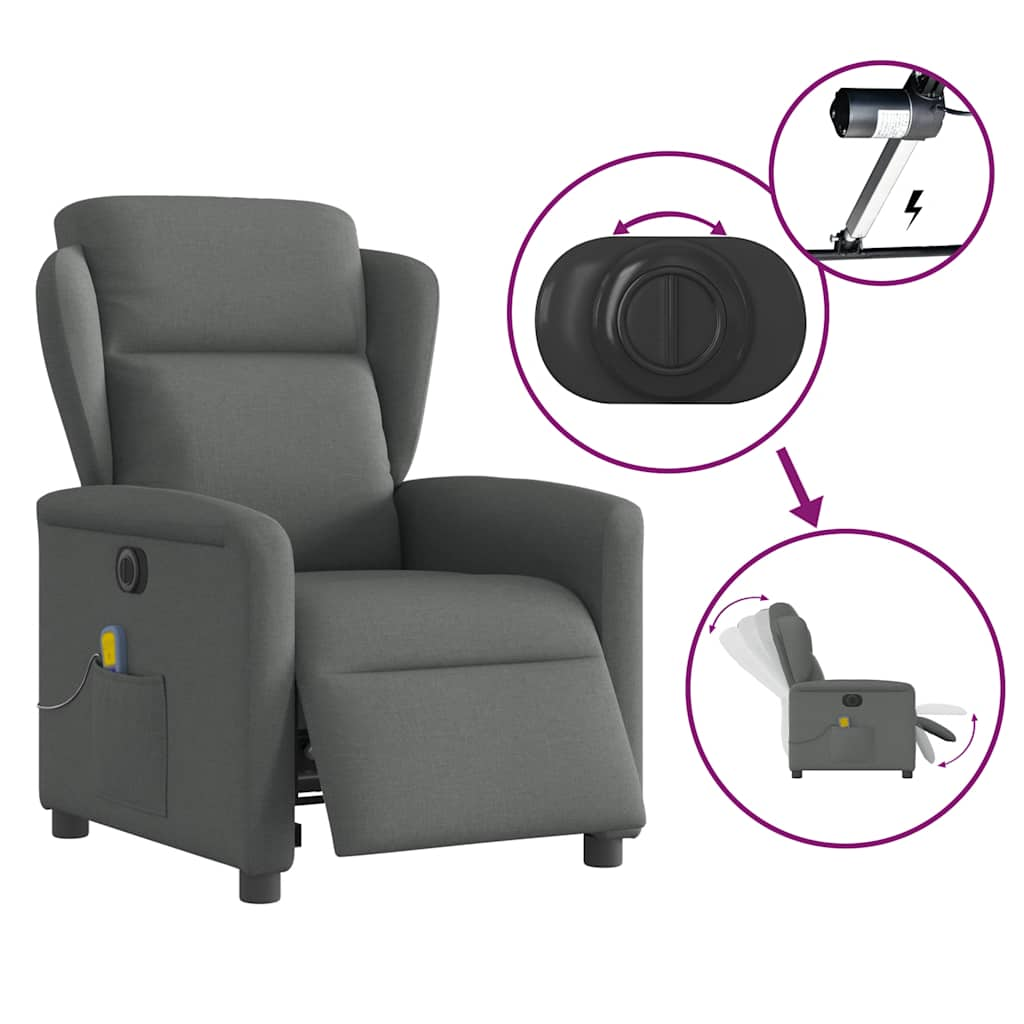 vidaXL Sillón reclinable de masaje eléctrico tela gris oscuro