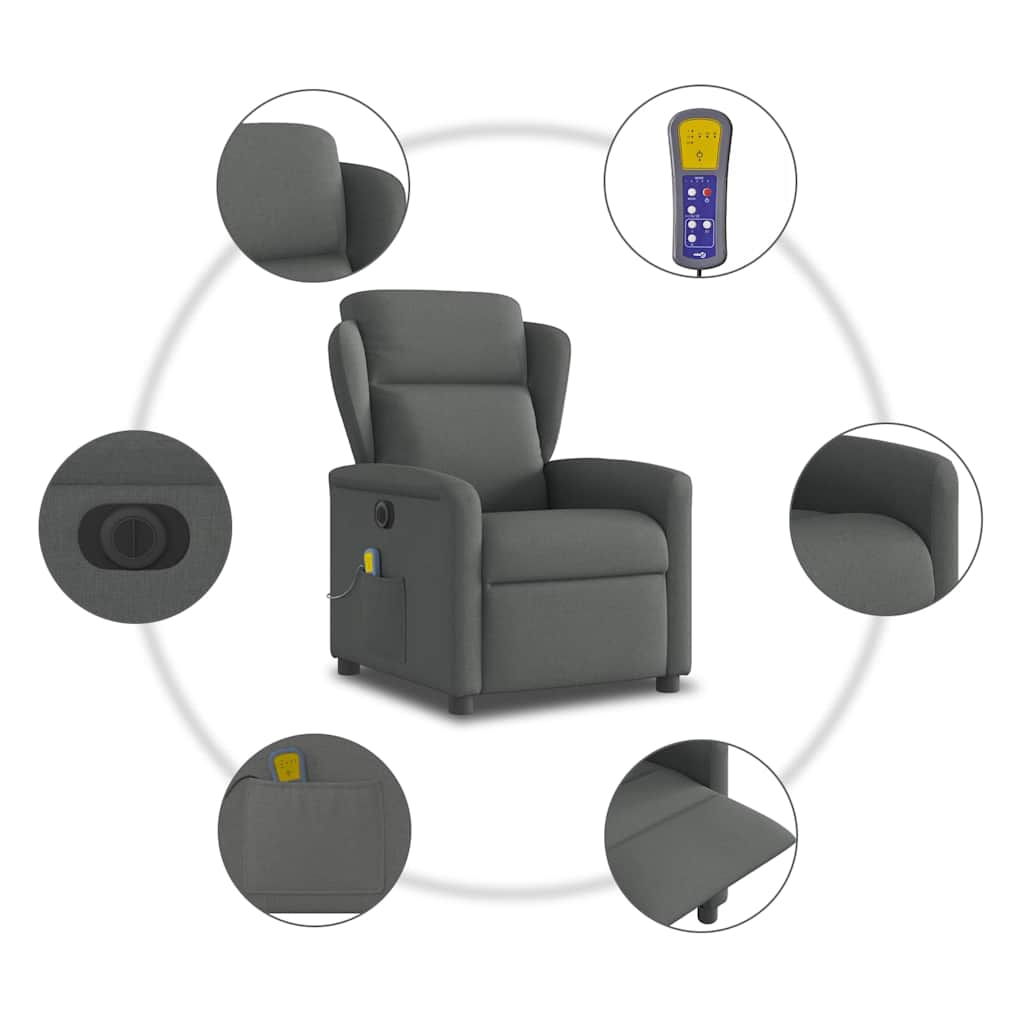 vidaXL Sillón reclinable de masaje eléctrico tela gris oscuro