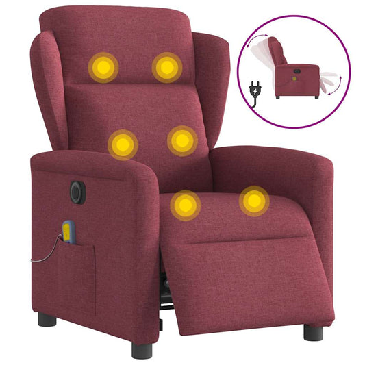 vidaXL Sillón de masaje reclinable eléctrico tela rojo tinto