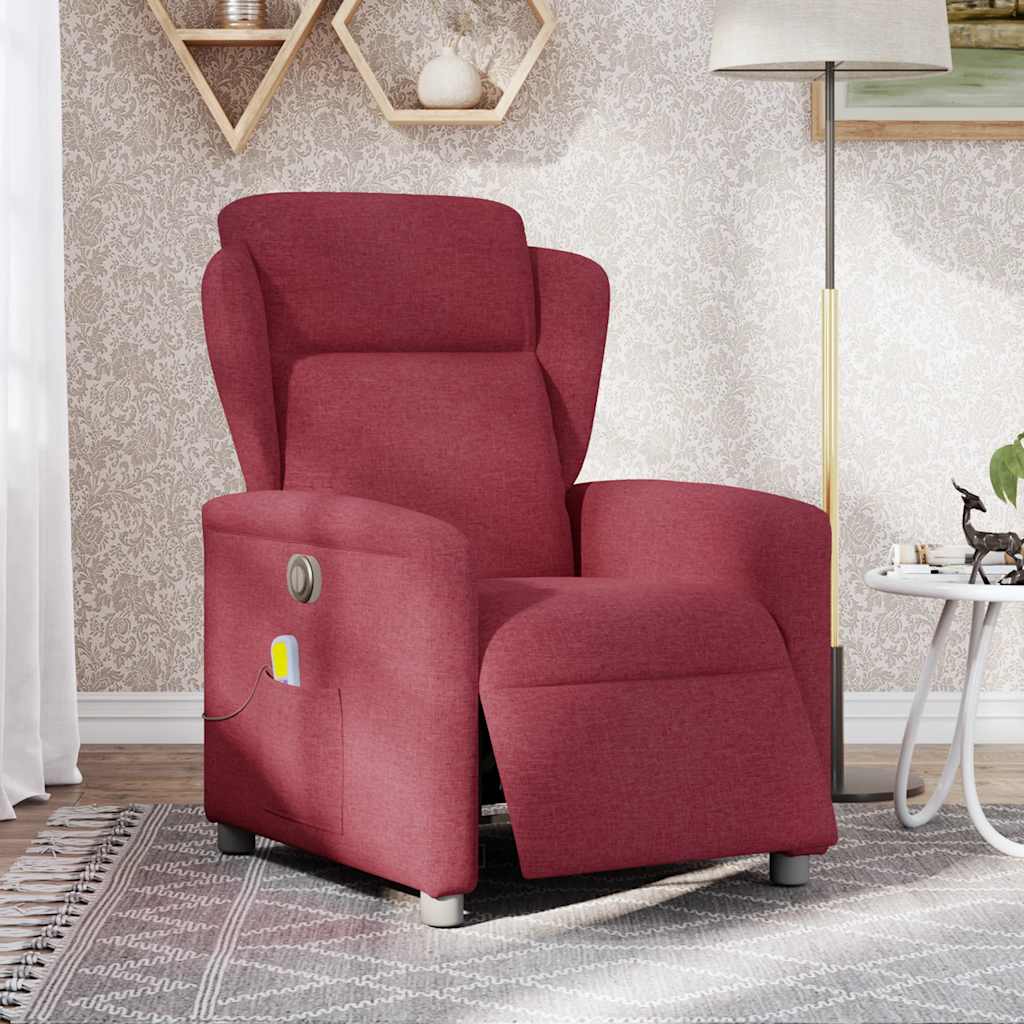 vidaXL Sillón de masaje reclinable eléctrico tela rojo tinto