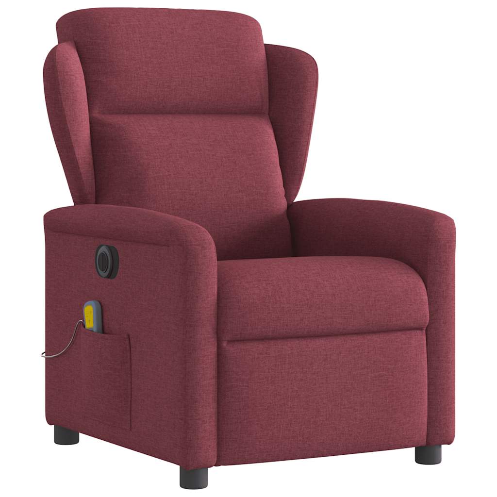 vidaXL Sillón de masaje reclinable eléctrico tela rojo tinto