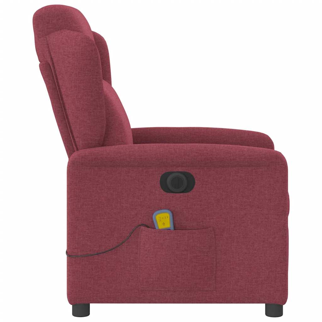 vidaXL Sillón de masaje reclinable eléctrico tela rojo tinto