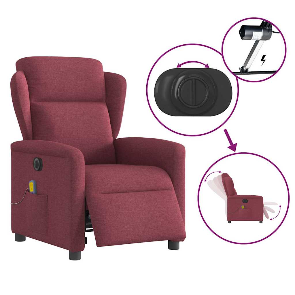 vidaXL Sillón de masaje reclinable eléctrico tela rojo tinto