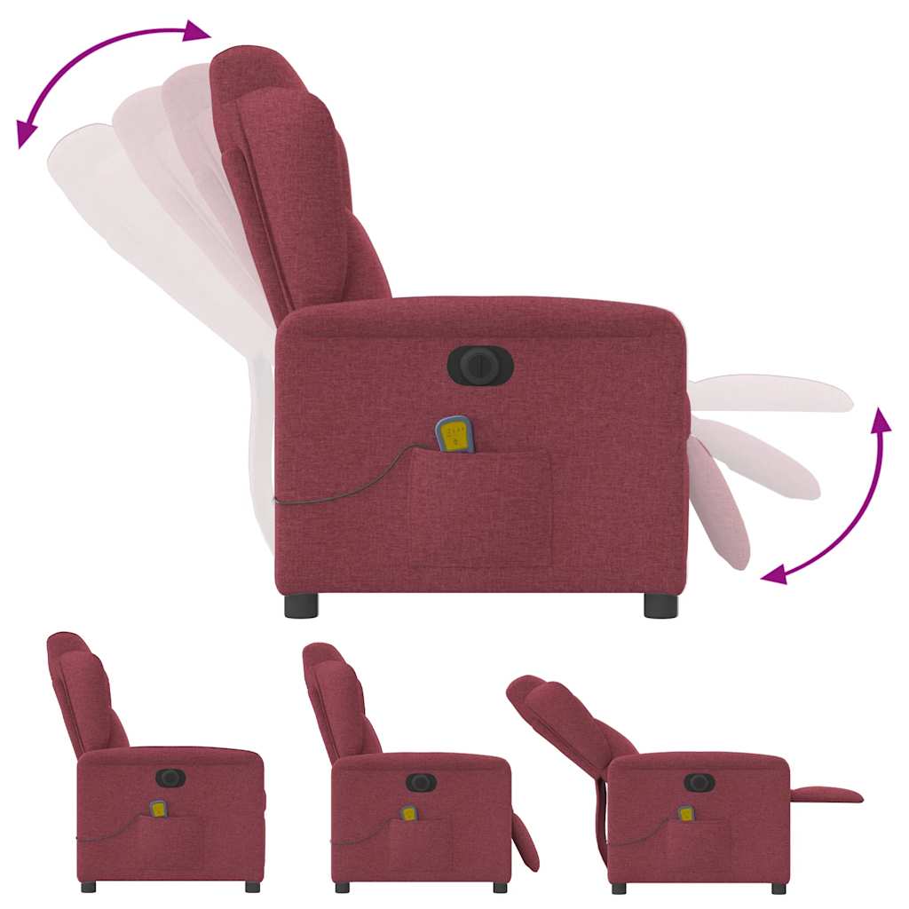 vidaXL Sillón de masaje reclinable eléctrico tela rojo tinto