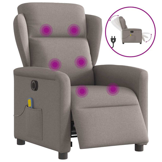 vidaXL Sillón reclinable de masaje eléctrico tela gris taupe