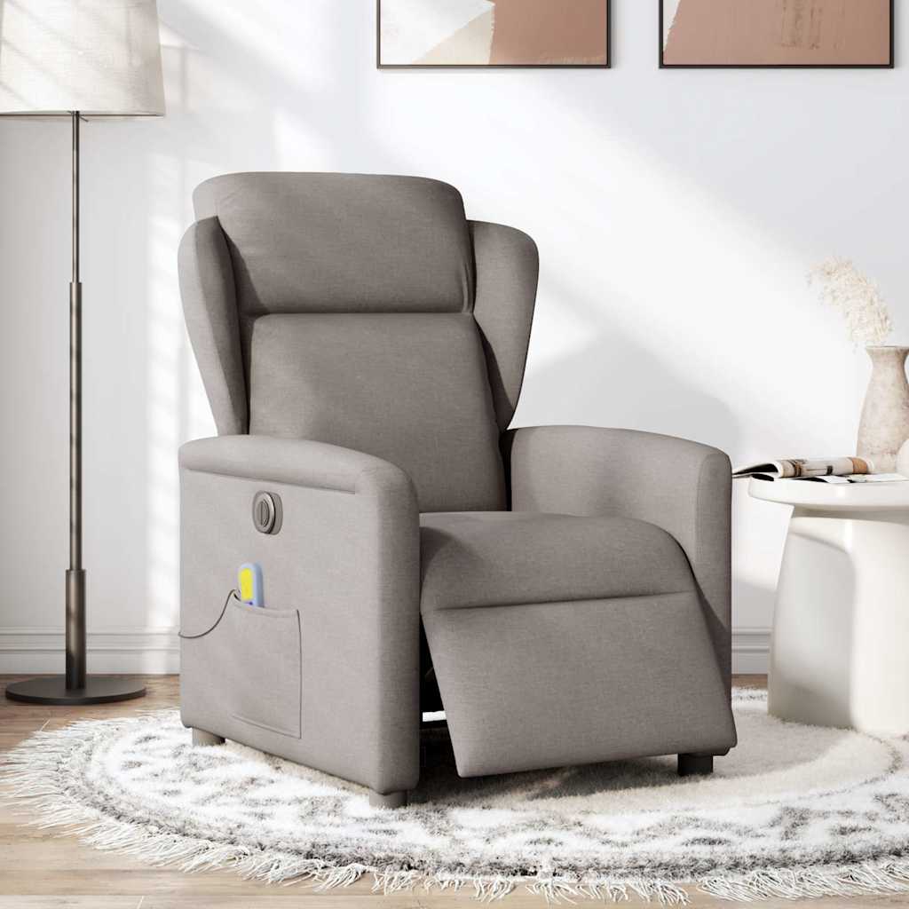 vidaXL Sillón reclinable de masaje eléctrico tela gris taupe