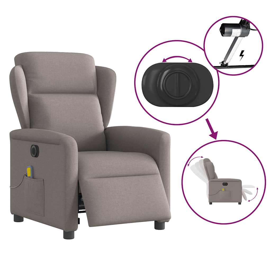 vidaXL Sillón reclinable de masaje eléctrico tela gris taupe