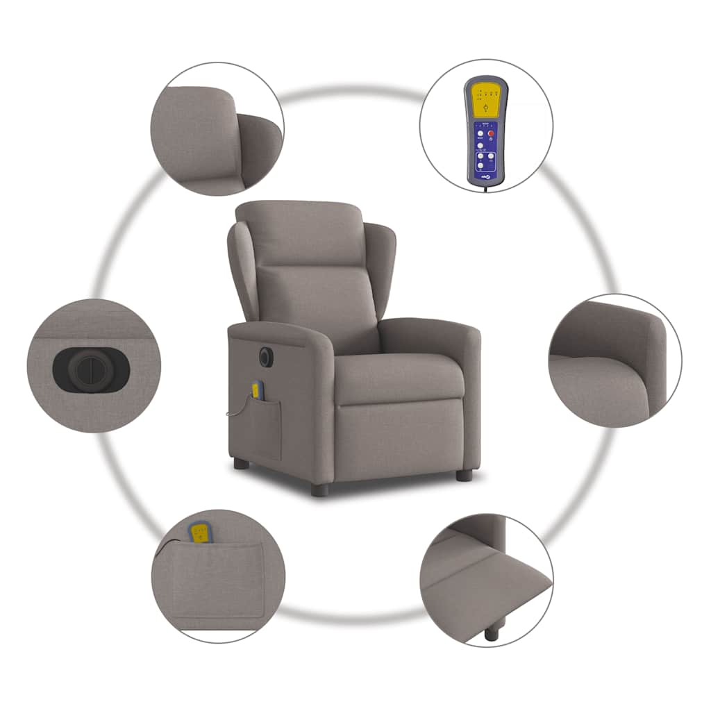 vidaXL Sillón reclinable de masaje eléctrico tela gris taupe