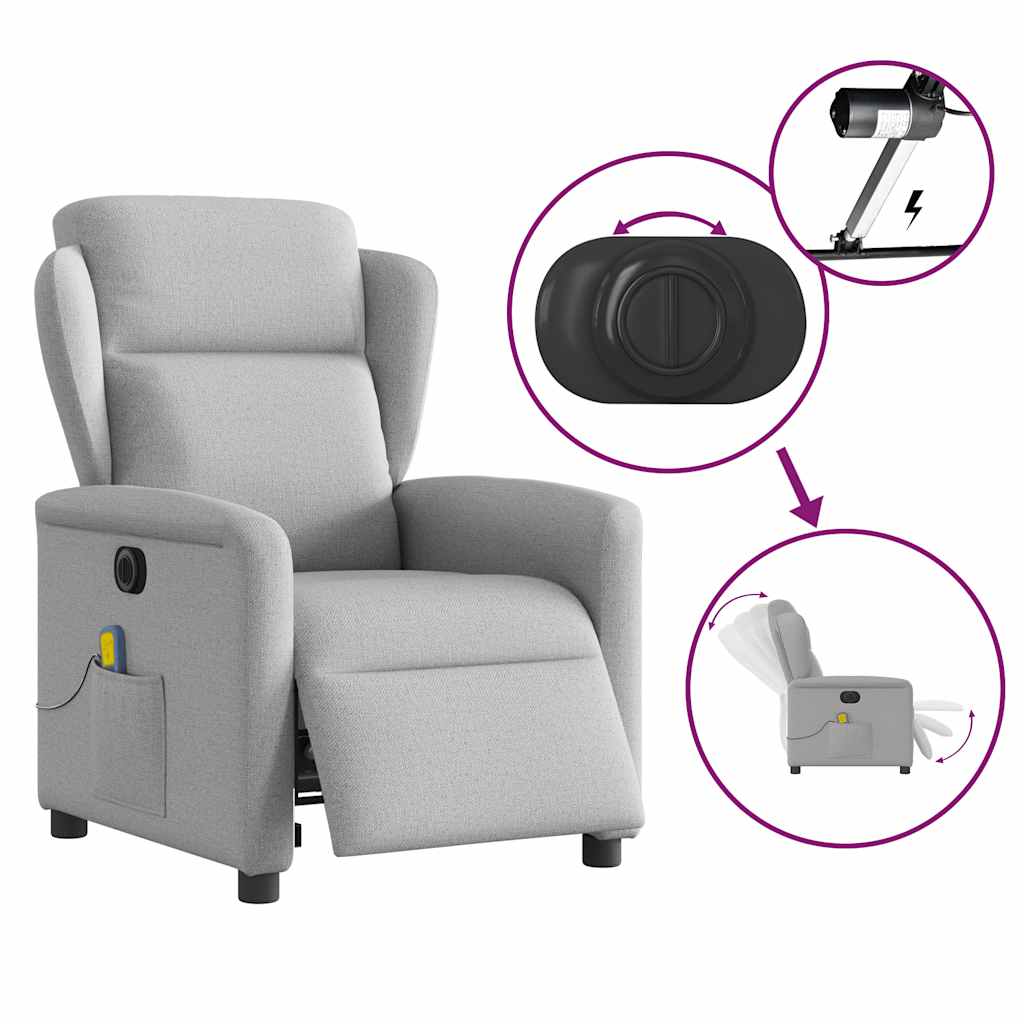 vidaXL Sillón reclinable de masaje eléctrico tela gris nube